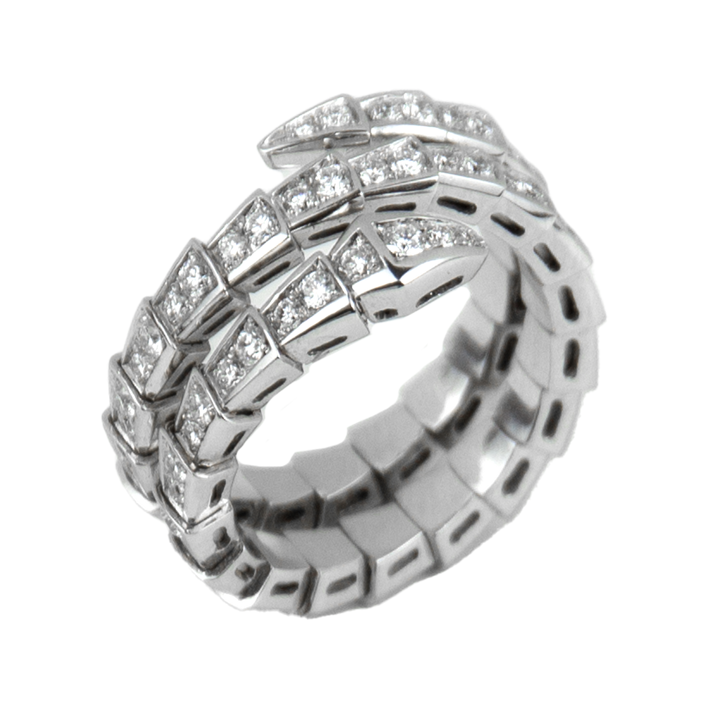Bulgari Serpenti Viper two-coil 18 kt white gold ring with pavé diamonds