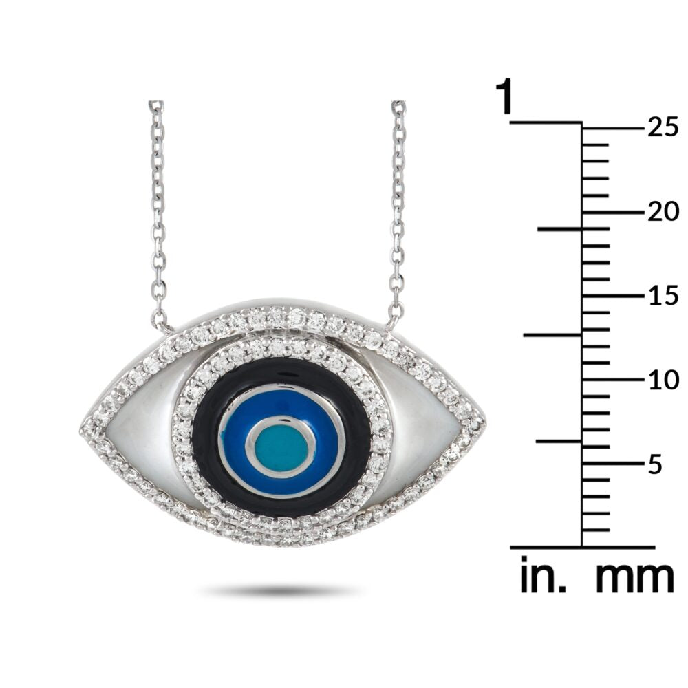 14K White Gold 0.40 ct Diamond Evil Eye Pendant Necklace