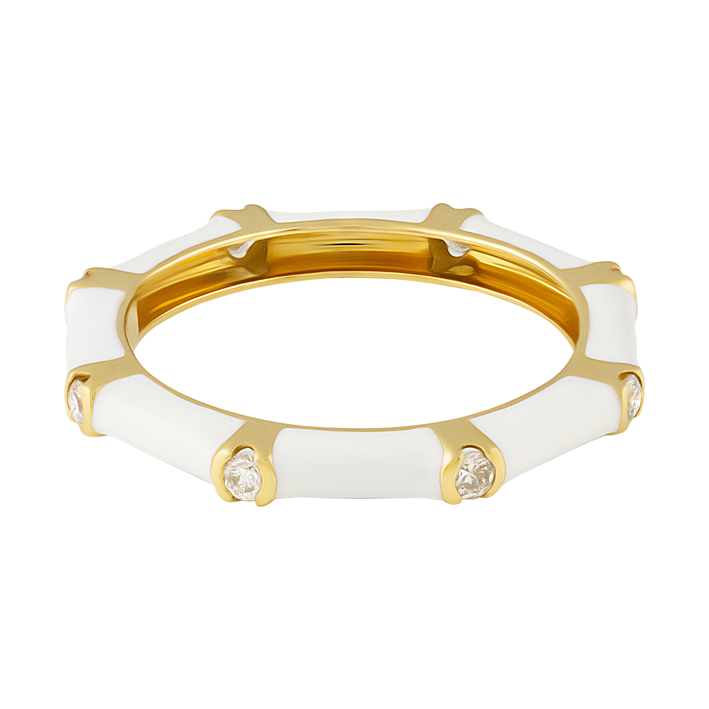 ECJ Collection 18K Yellow Gold White Enamel & Diamond Ring