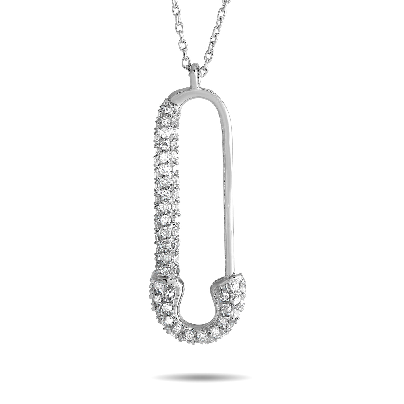 14K White Gold 0.17ct Diamond Safety Pin Necklace