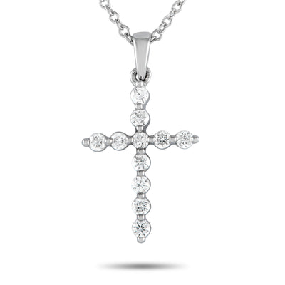 18K White Gold 0.25ct Diamond Cross Pendant Necklace