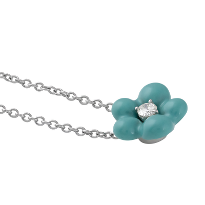 Stefan Hafner 18K White Gold Diamond & Blue Enamel Flower Pendant Necklace