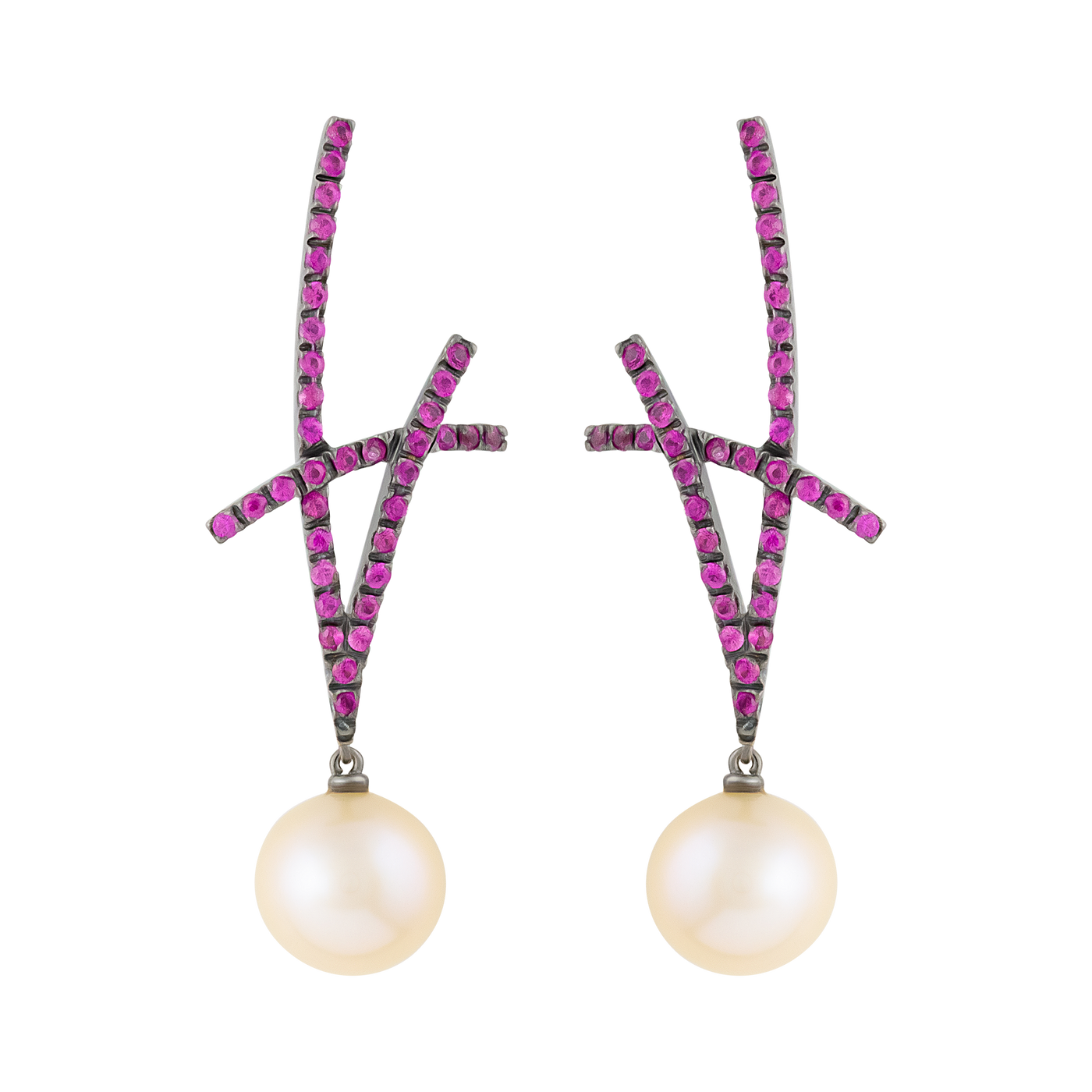 Stefan Hafner Black Rhodium Pink Sapphire & Pearl Earrings