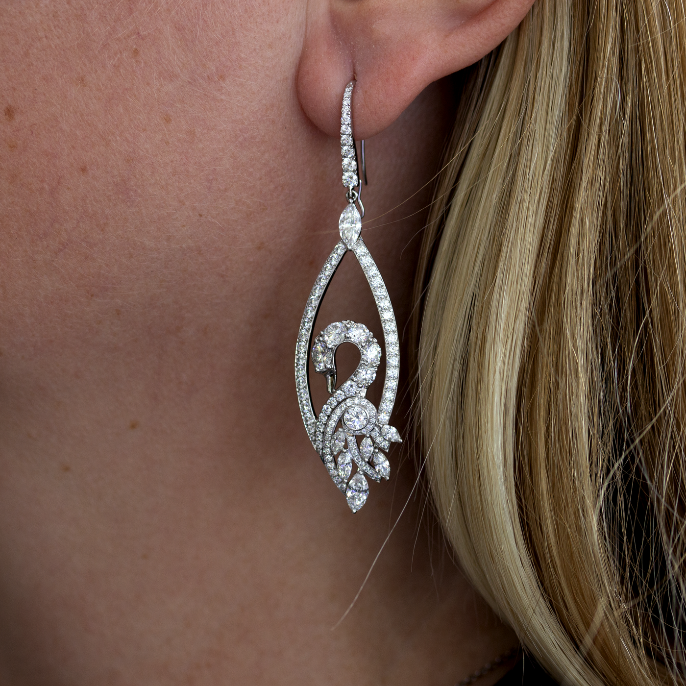 Graff 18K White Gold Diamond Swan Earrings