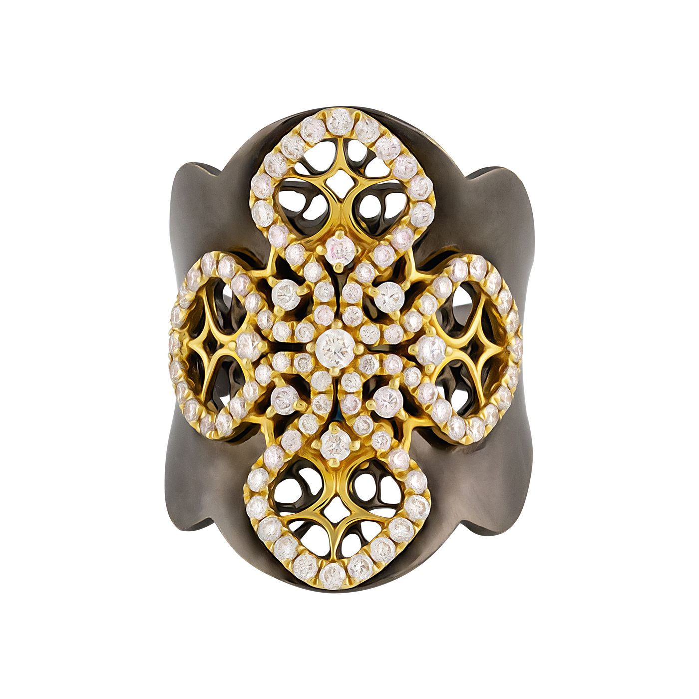 ECJ Collection 18K Yellow Gold Diamond Cross-Design Ring