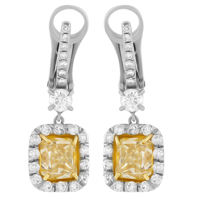 ECJ Collection Platinum Fancy Intense Yellow Diamond Earrings