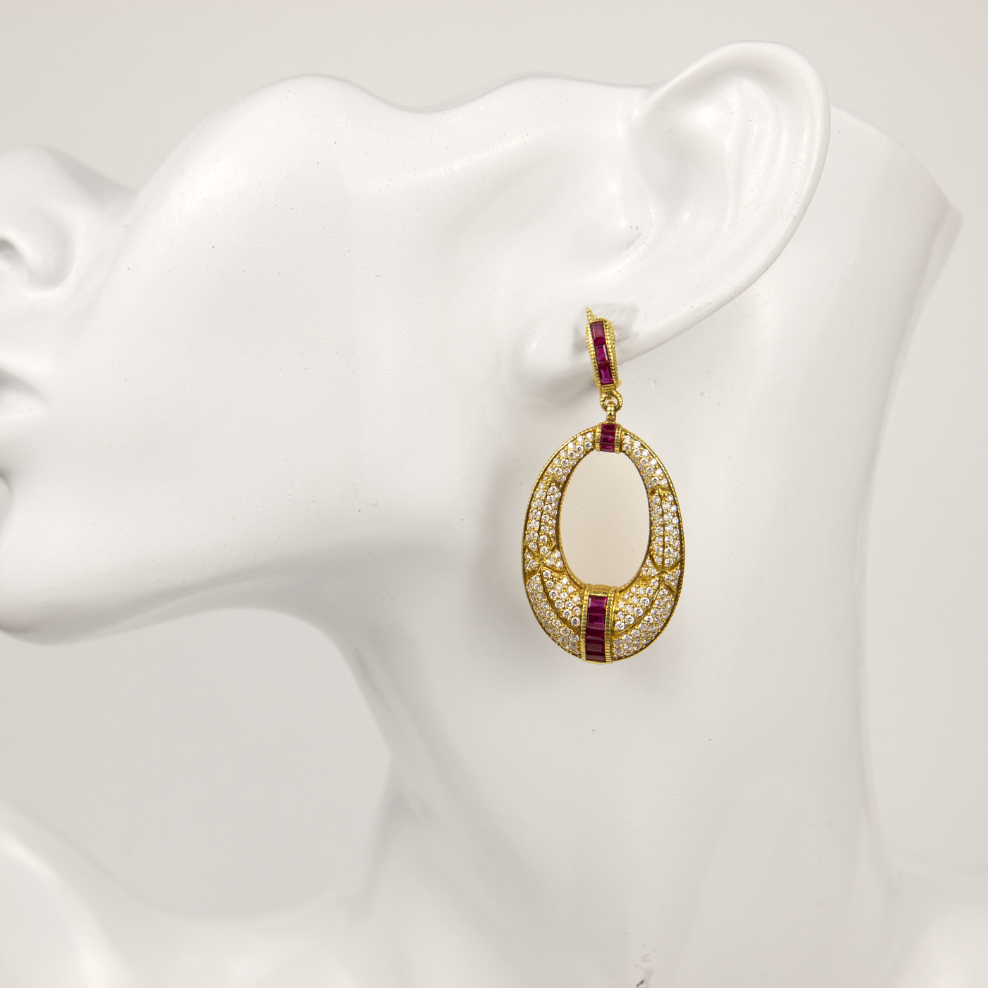 Judith Ripka 18K Yellow Gold Ruby & Diamond Earrings