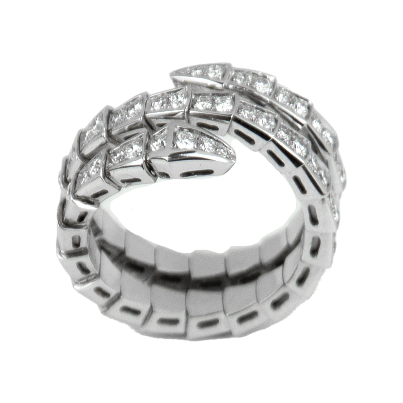 Bulgari Serpenti Viper two-coil 18 kt white gold ring with pavé diamonds