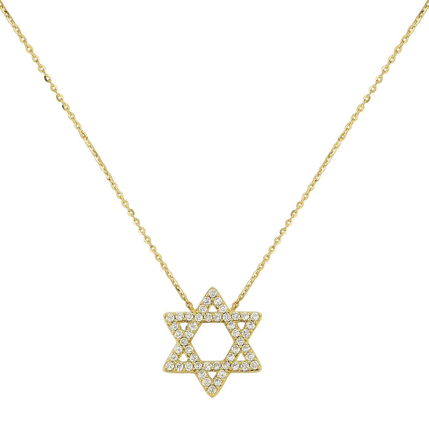 18K Yellow Gold Star of David Diamond Necklace 0.35ct. tw