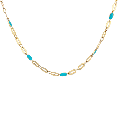 Turquoise Enamel Oval Link Necklace