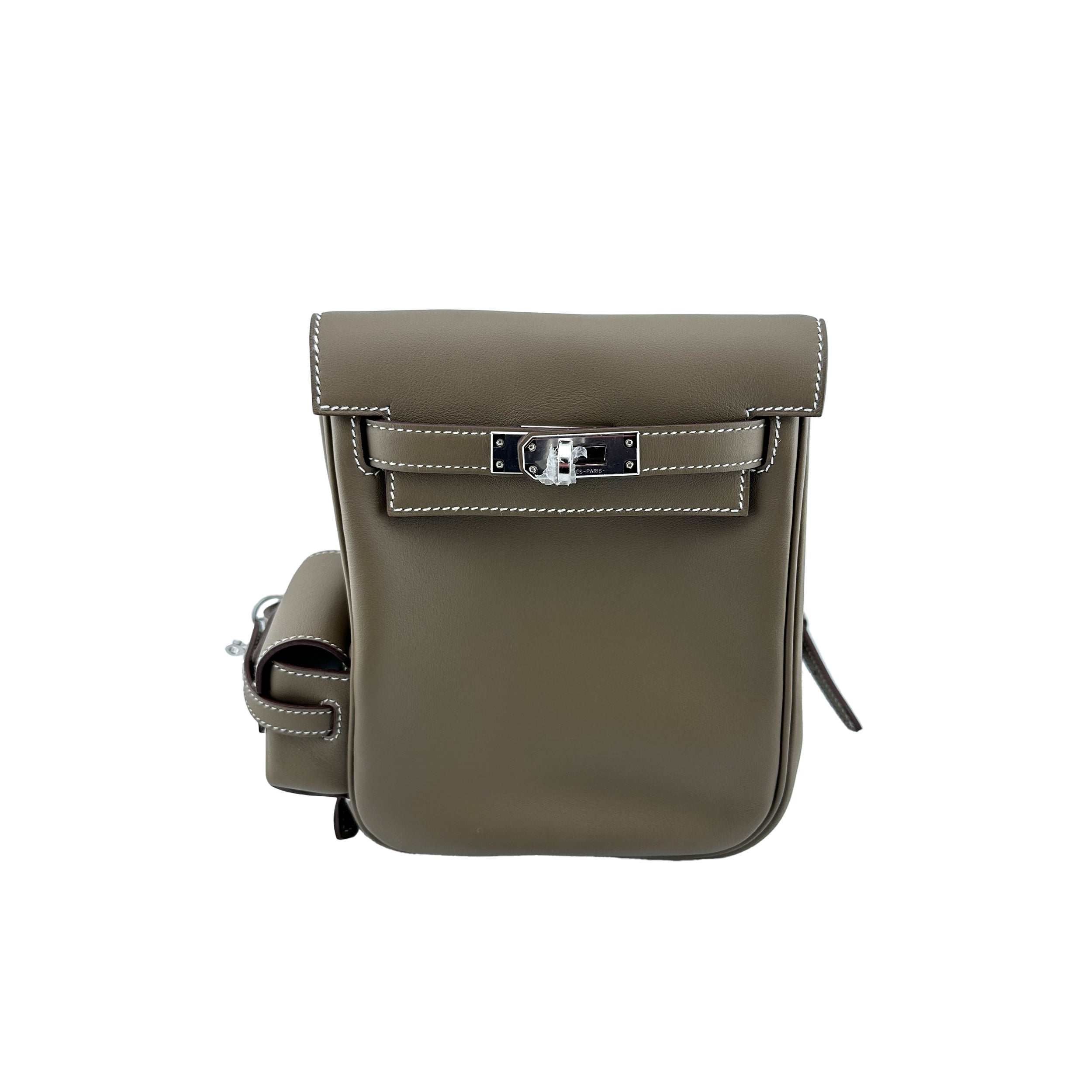 Hermes 2024 Mini Kelly Jump Backpack Etoupe Swift with Palladium Hardware