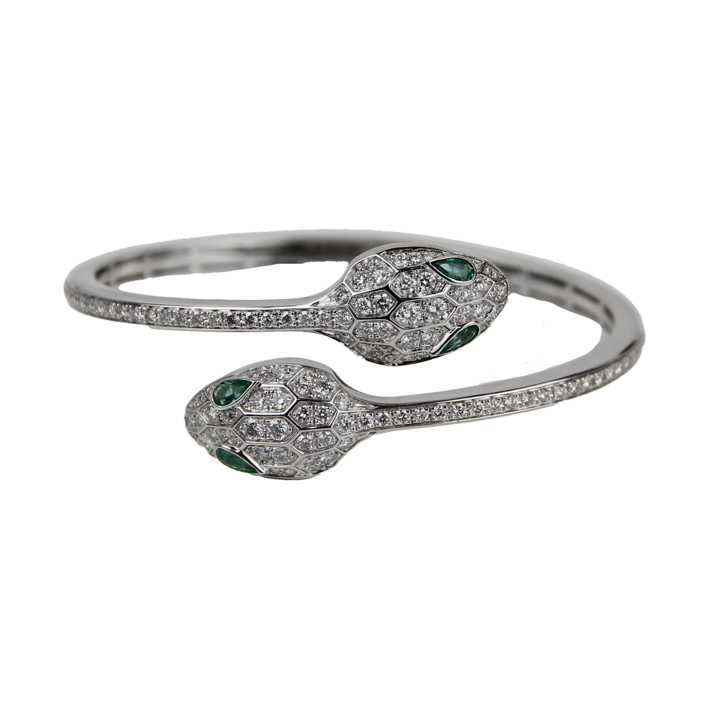 Bulgari Serpenti 18K White Gold Diamond & Emerald Bracelet