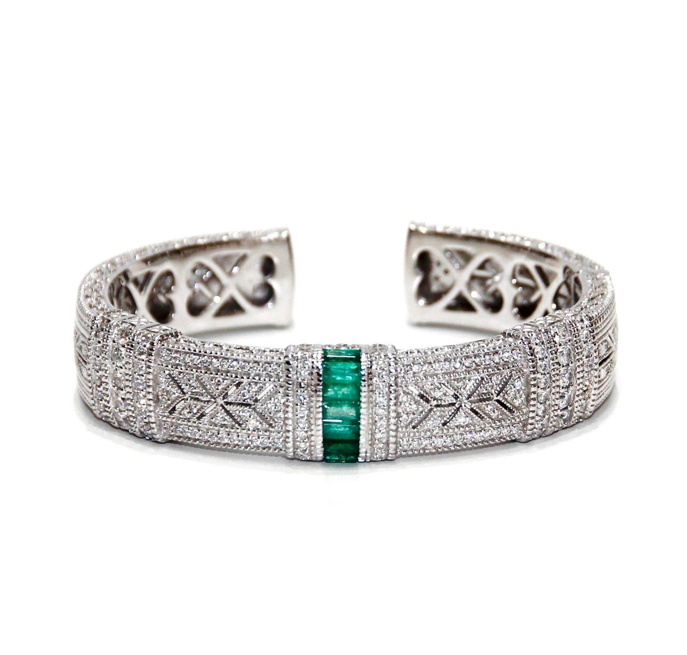 Judith Ripka 18K White Gold Diamond And Emerald Bracelet