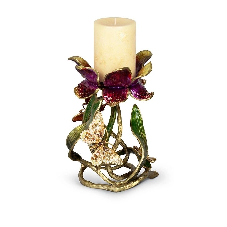 Jay Strongwater Meredith Floral 9" Pillar Candle Holder - ecjmiami