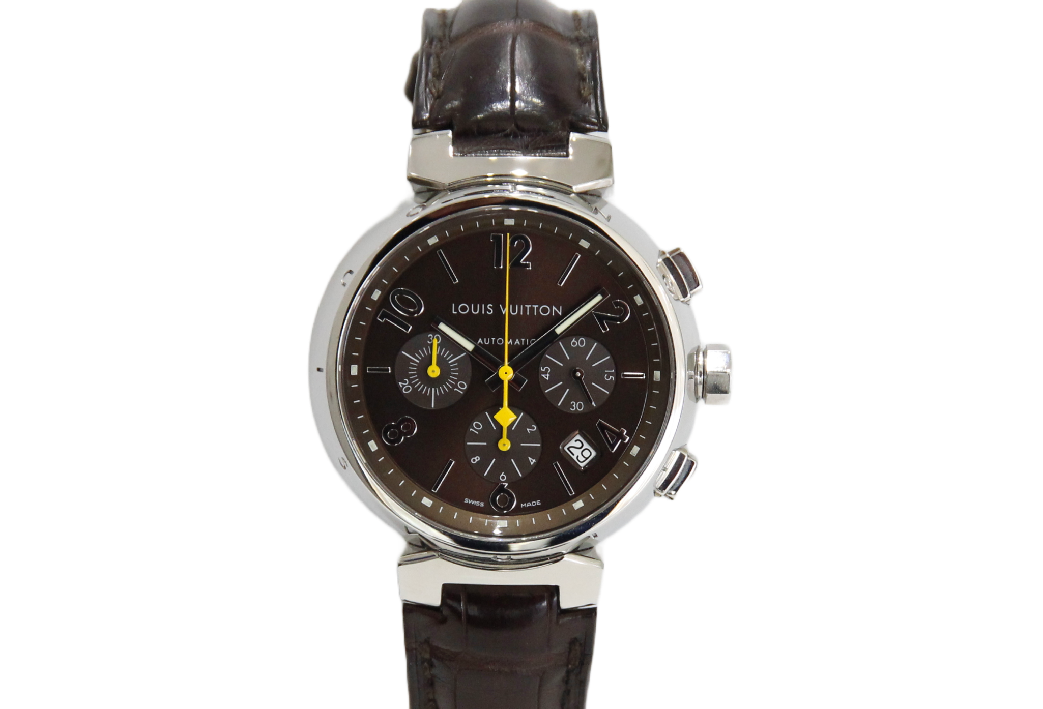 Louis Vuitton Tambour 41mm Steel Leather Brown Dial Automatic Mens