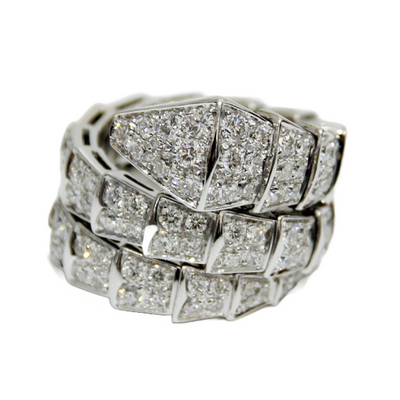 Bulgari Serpenti Viper two-coil ring in 18 kt white goldnwith full pavé diamonds