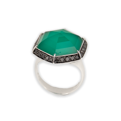 Stephen Webster 18K White Gold Black Diamonds & Green Quartz Ring