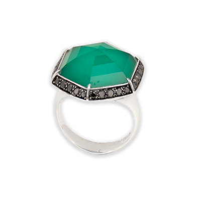 Stephen Webster 18K White Gold Black Diamonds & Green Quartz Ring