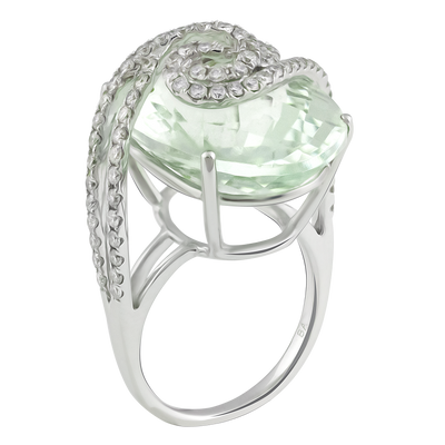ECJ Collection 18K White Gold Green Amethyst Spiral Ring