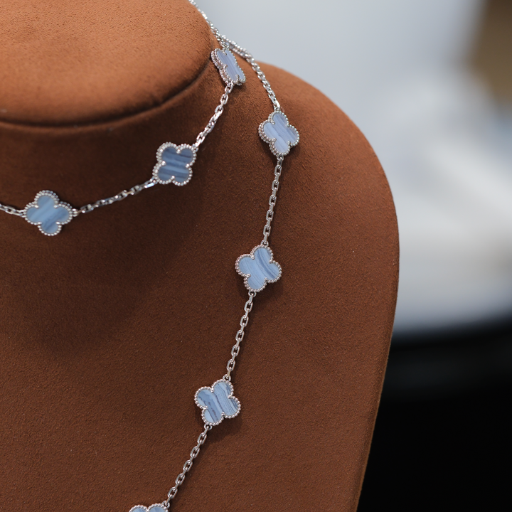 Van Cleef & Arpels 18K White Gold Vintage Alhambra Chalcedony