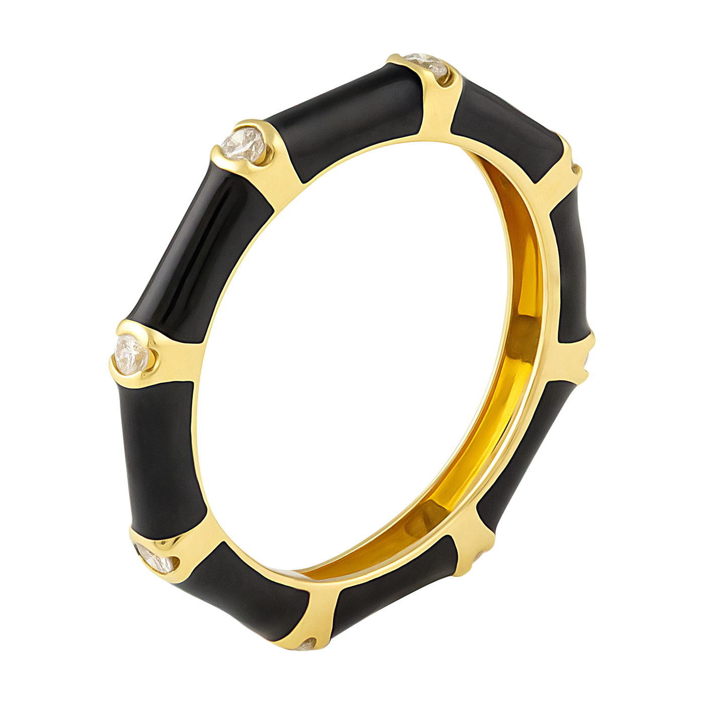 ECJ Collection 18K Yellow Gold Black Enamel & Diamond Ring