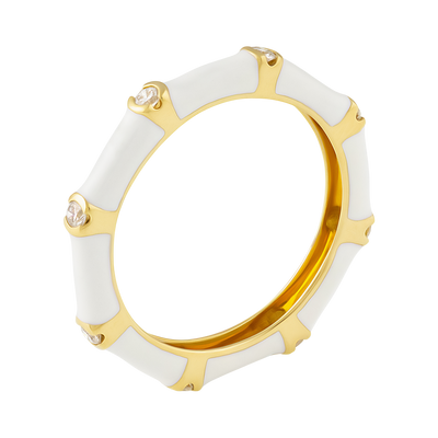 ECJ Collection 18K Yellow Gold White Enamel & Diamond Ring