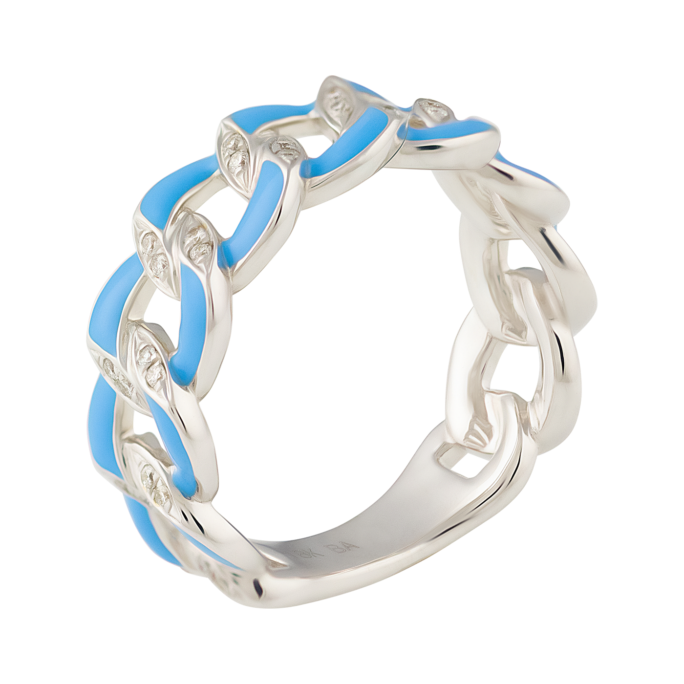 ECJ Collection 18K White Gold Blue Enamel & Diamond Ring