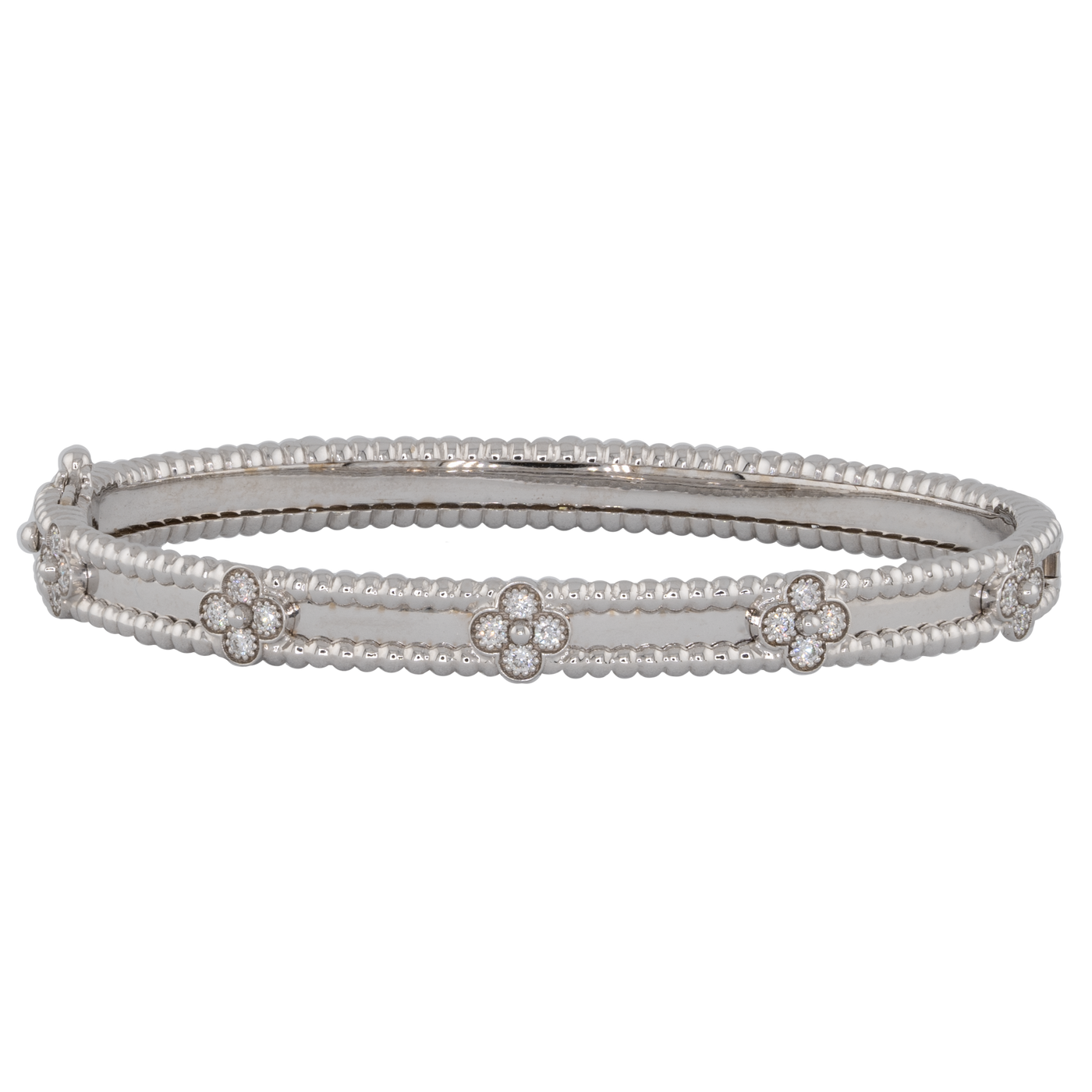 Van Cleef & Arpels 18K White Gold Perlée Sweet Clovers Bracelet, Medium Model