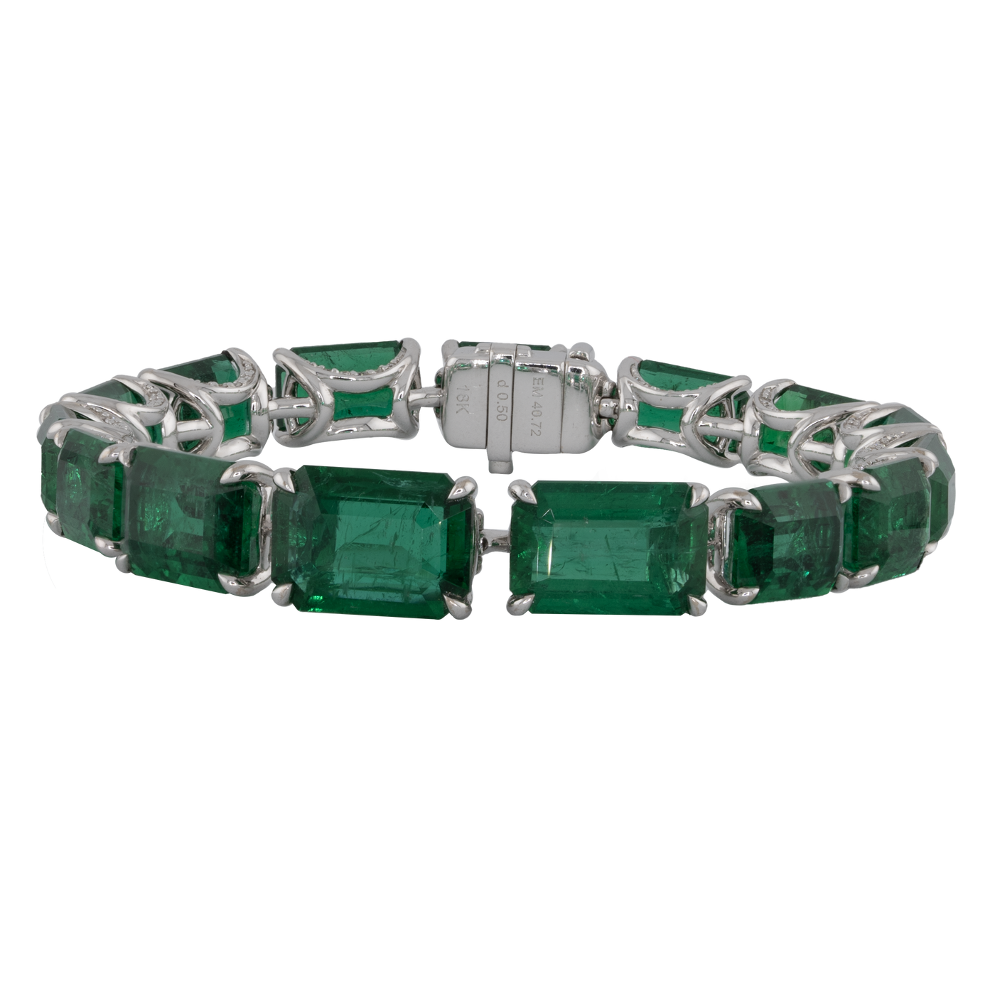 ECJ Collection 18K White Gold 40.72ctw Emerald Tennis Bracelet