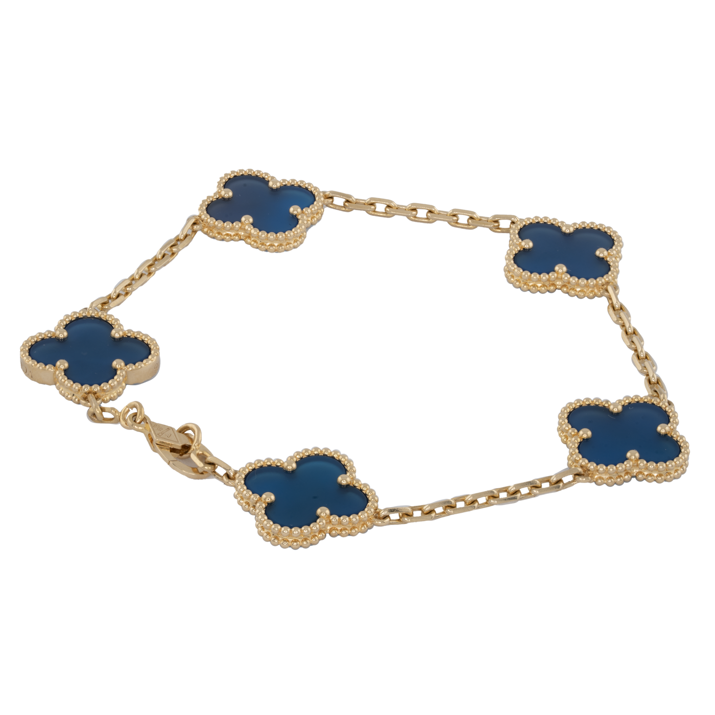 Van Cleef & Arpels 18K Yellow Gold Vintage Alhambra Agate Bracelet, 5 Motifs
