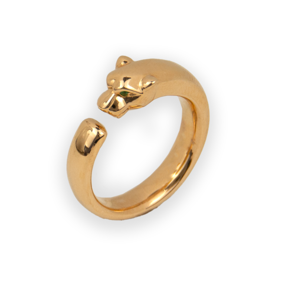 Cartier 18K Rose Gold Onyx & Tsavorite Panthere Ring