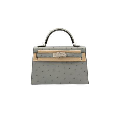 Hermes 2025 Mini Kelly 20 Sellier Blue Glacier Ostrich with Palladium Hardware