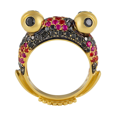 Porrati 18K Yellow Gold Diamond & Sapphire & Ruby Ring