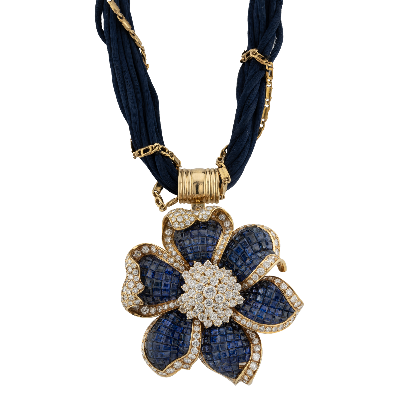 ECJ Collection 18K Yellow Gold Diamond and Sapphire Flower Necklace