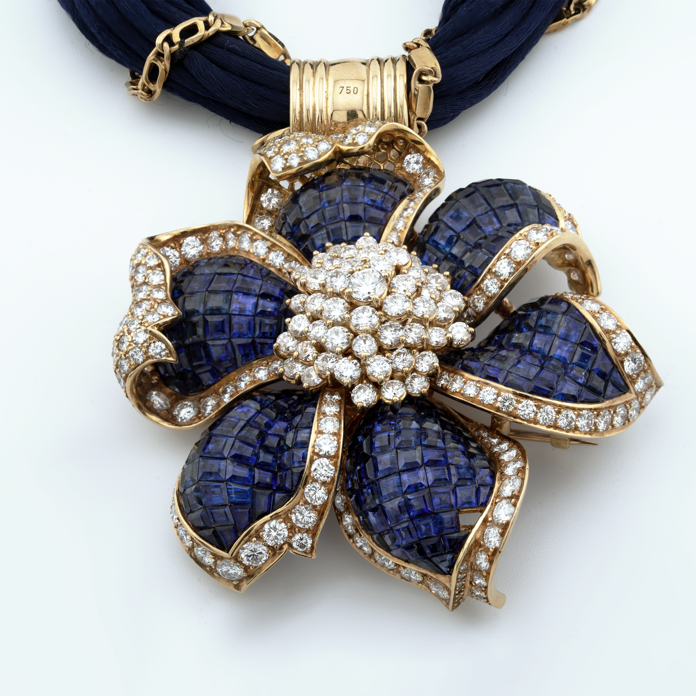 ECJ Collection 18K Yellow Gold Diamond and Sapphire Flower Necklace