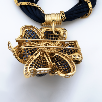 ECJ Collection 18K Yellow Gold Diamond and Sapphire Flower Necklace