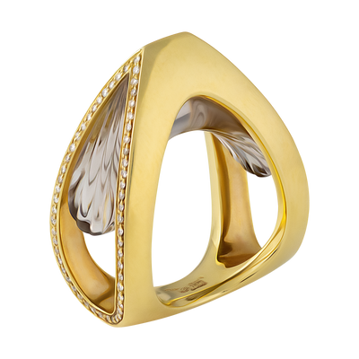IO SI 18K Yellow Gold 0.32ctw Diamond & Citrine Ring