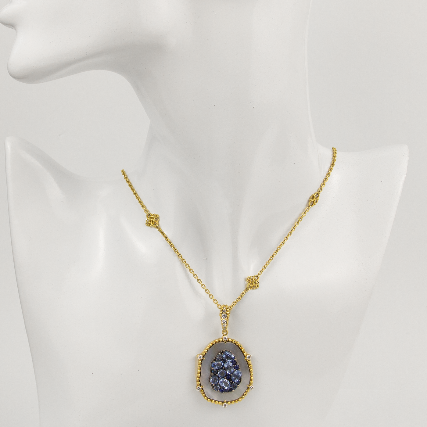 Judith Ripka 18K Yellow Gold Quartz & Sapphire MOP Pendant Necklace ...