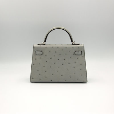 Hermes 2025 Mini Kelly 20 Sellier Blue Glacier Ostrich with Palladium Hardware