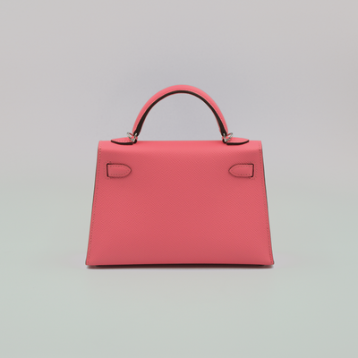 Hermes 2024 Mini Kelly Sellier 20 Rose Azalee Epsom with Palladium Hardware
