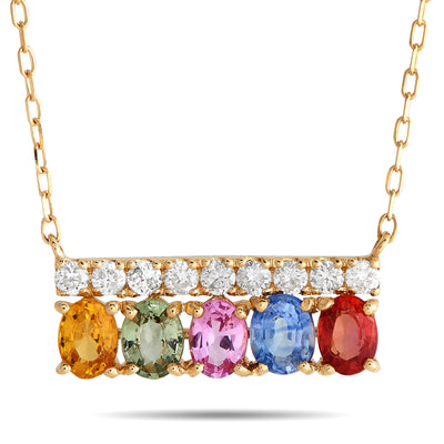 18K Yellow Gold 0.17ct Diamond and Multicolored Sapphire Necklace