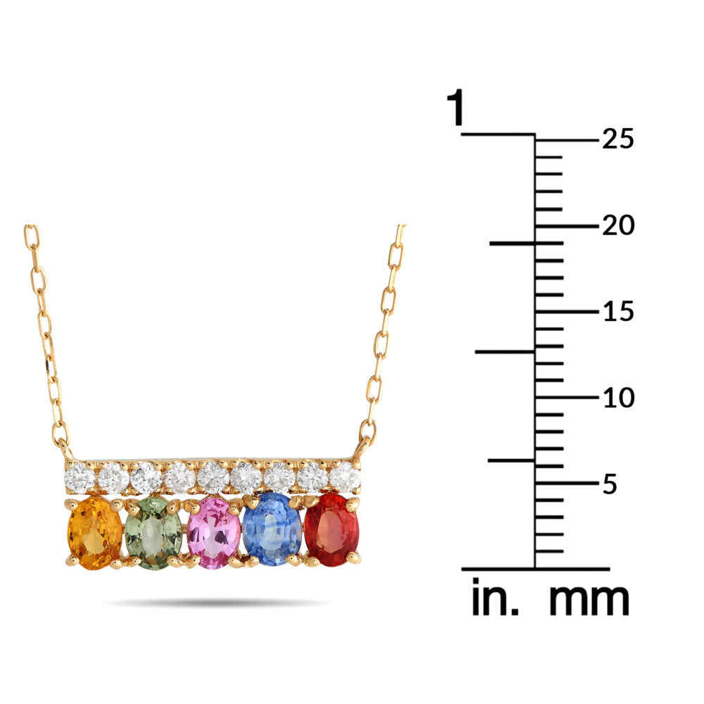 18K Yellow Gold 0.17ct Diamond and Multicolored Sapphire Necklace