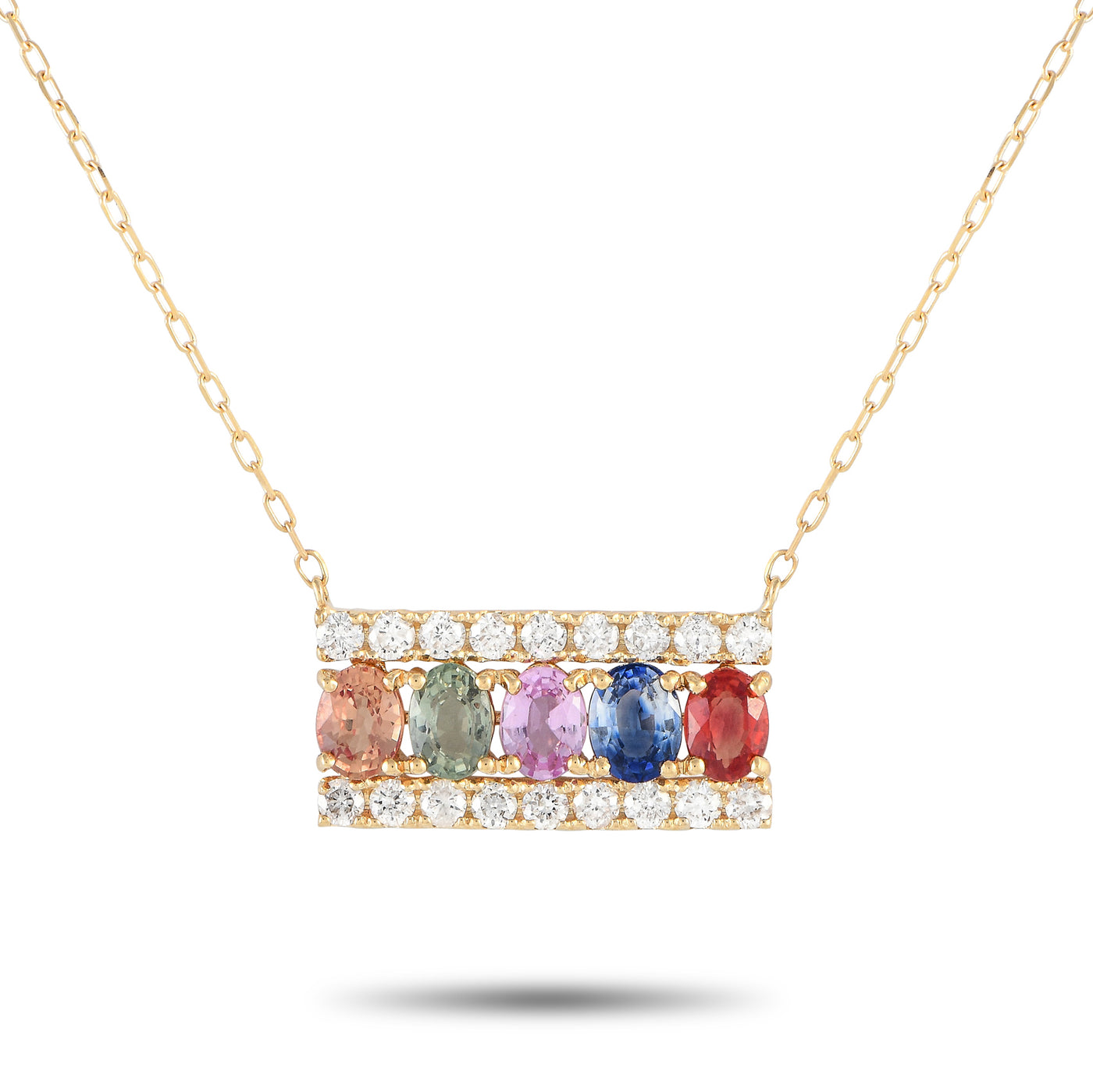 18K Yellow Gold 0.32ct Diamond and Multicolored Sapphire Necklace