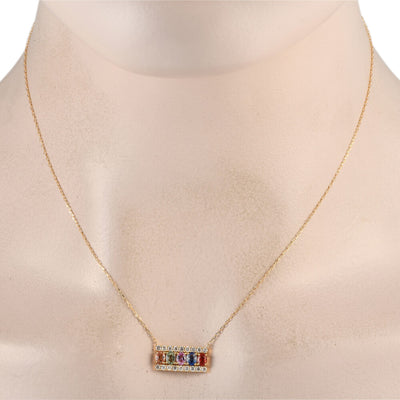 18K Yellow Gold 0.32ct Diamond and Multicolored Sapphire Necklace