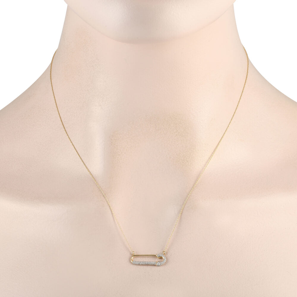 14K Yellow Gold 0.17ct Diamond Safety Pin Necklace