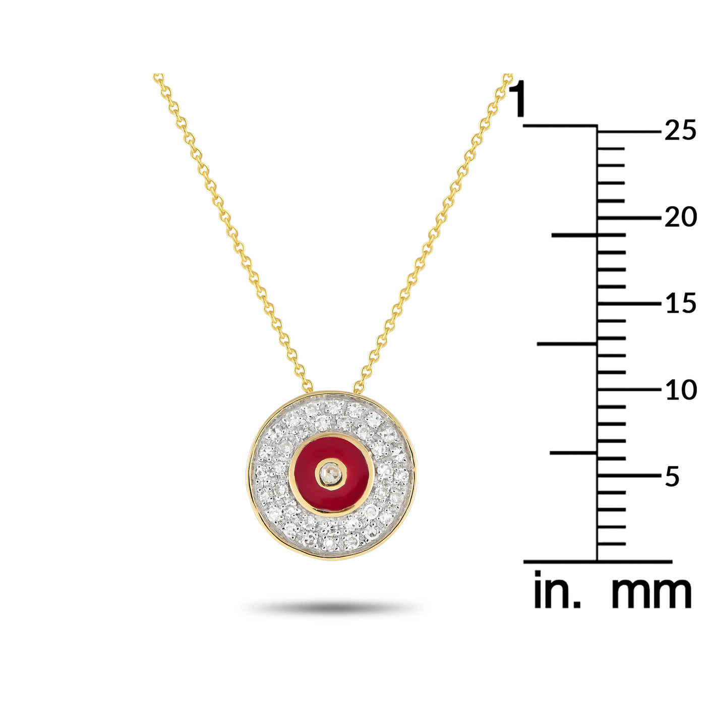 14K Yellow Gold 0.20ct Diamond Red Disk Necklace