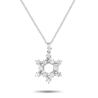 14K White Gold 0.38ct Diamond Star of David Necklace