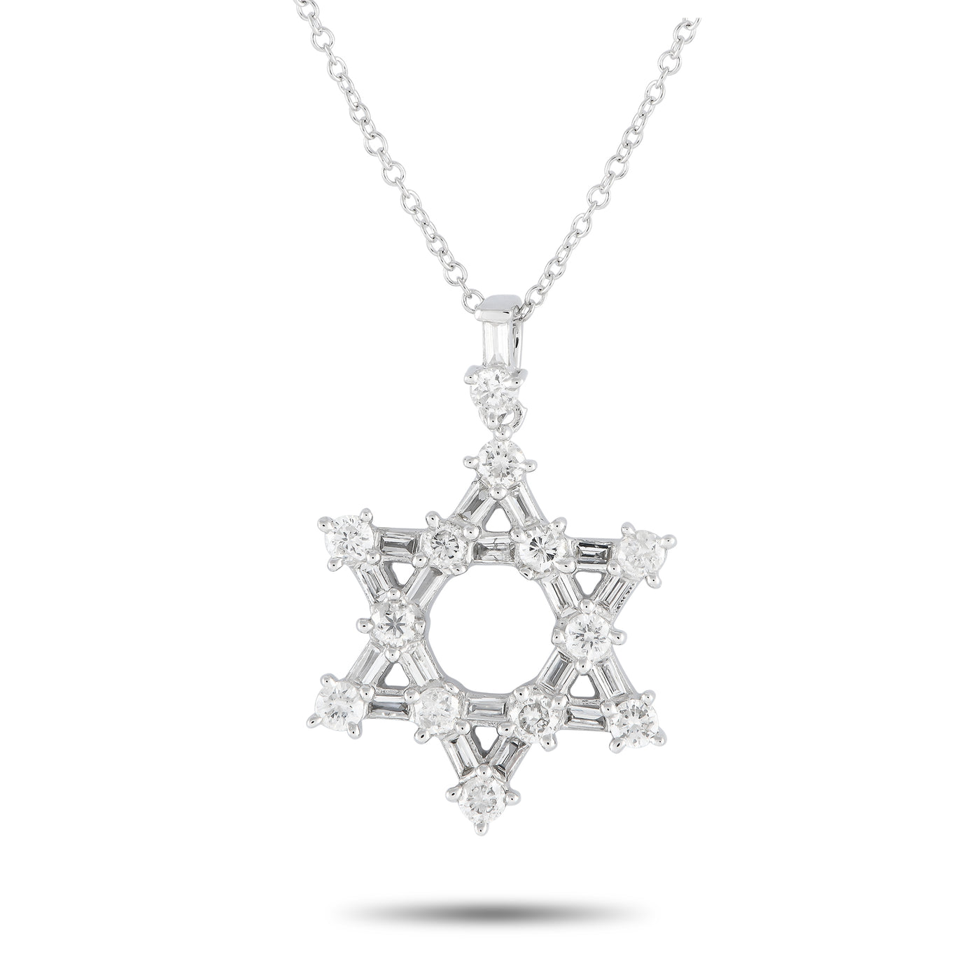 14K White Gold 0.57ct Diamond Star of David Necklace