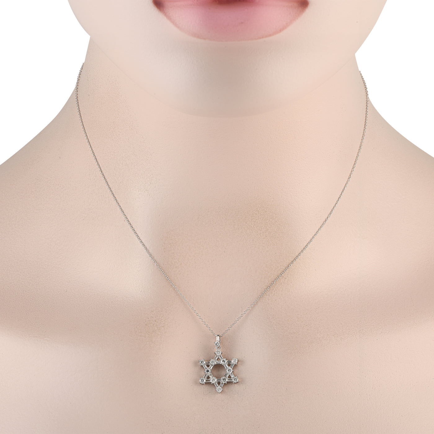 14K White Gold 0.57ct Diamond Star of David Necklace