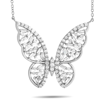 14K White Gold 0.60ct Diamond Butterfly Necklace